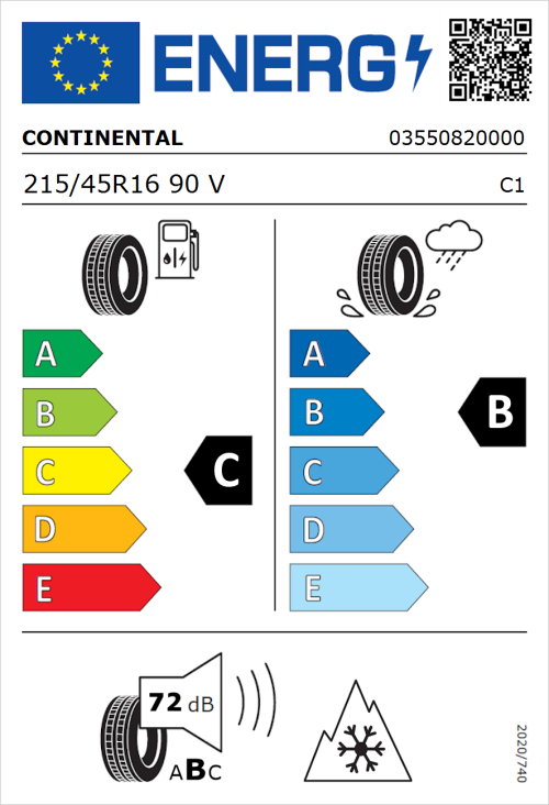 Tyre Label for Continental AllSeasonContact 215/45R16 90V
