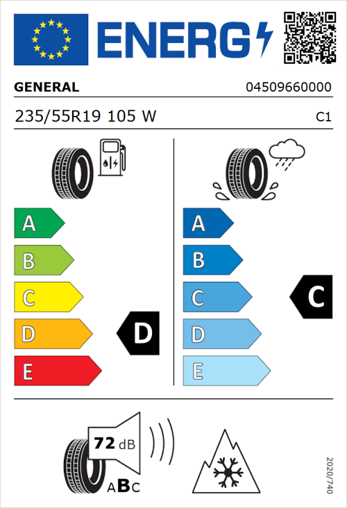 Tyre Label for General Grabber A/S 365 235/55R19 105W