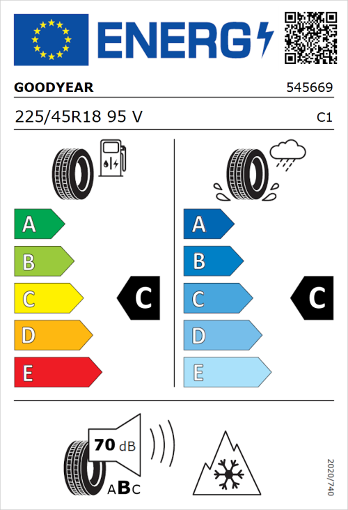 Tyre Label for Goodyear Vector 4Seasons Gen-2 225/45R18 95V