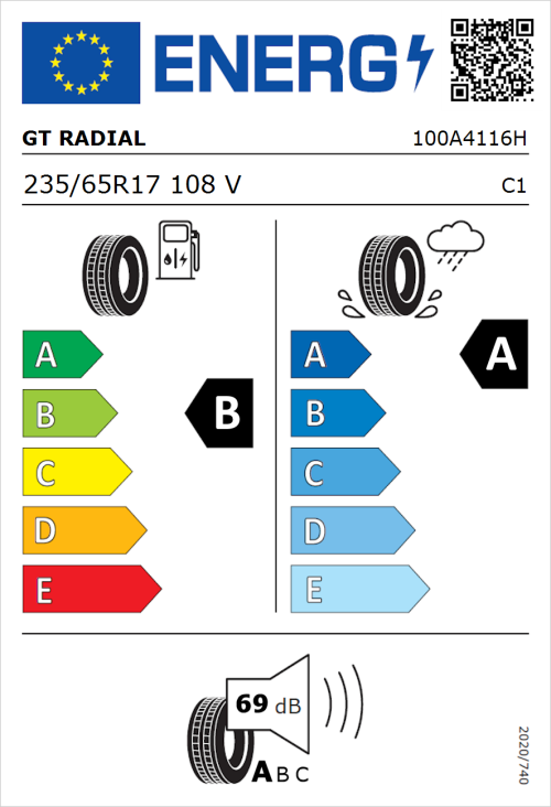 Tyre Label for GT Radial FE2 SUV 235/65R17 108V