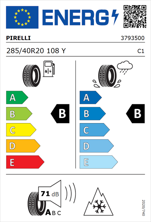 Tyre Label for Pirelli Scorpion Zero All Season 285/40R20 108Y