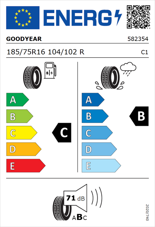 Tyre Label for Goodyear EfficientGrip Cargo 2 185/75R16 104/102R