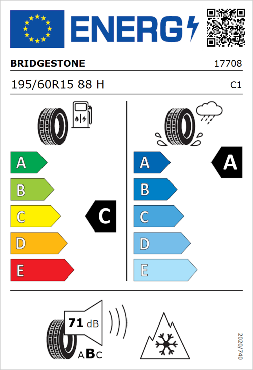 Tyre Label for Bridgestone Blizzak LM005 195/60R15 88H