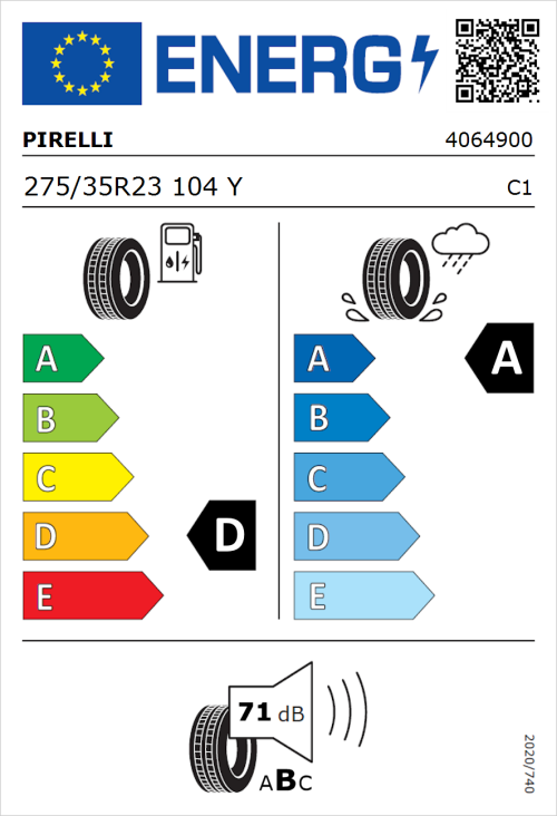 Tyre Label for Pirelli P Zero (PZ4) Luxury 275/35R23 104Y