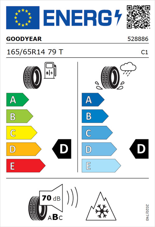 Tyre Label for Goodyear Vector 4Seasons Gen-2 165/65R14 79T