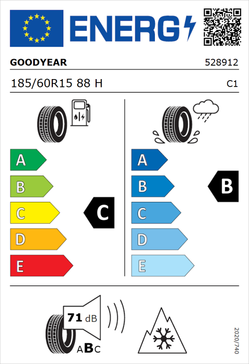 Tyre Label for Goodyear Vector 4Seasons Gen-2 185/60R15 88H